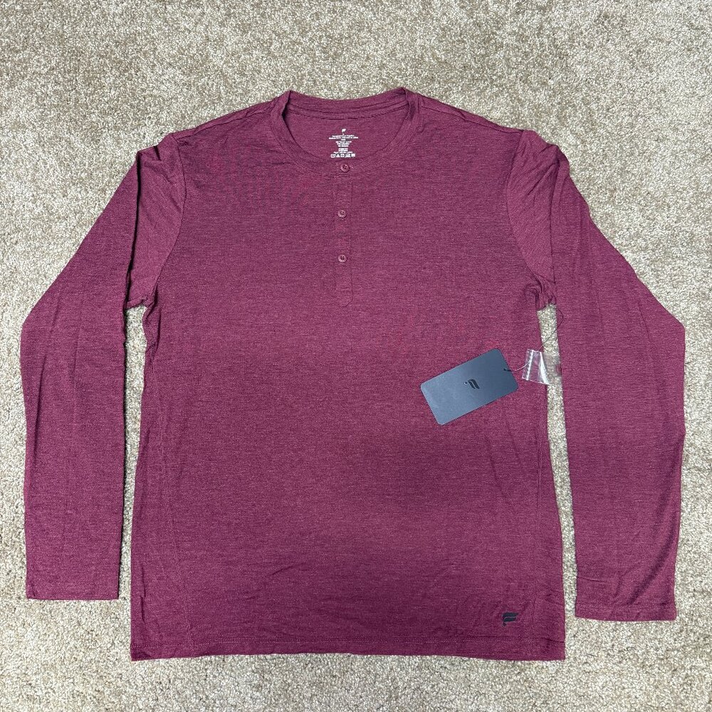 Fabletics Henley Shirt Mens Large The Restore Knit Heather Maroon 4 Way Stretch